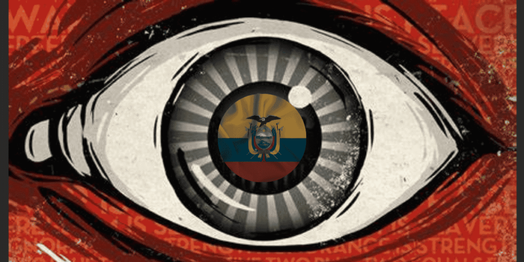 Un ojo vigilando la bandera de Ecuador.
